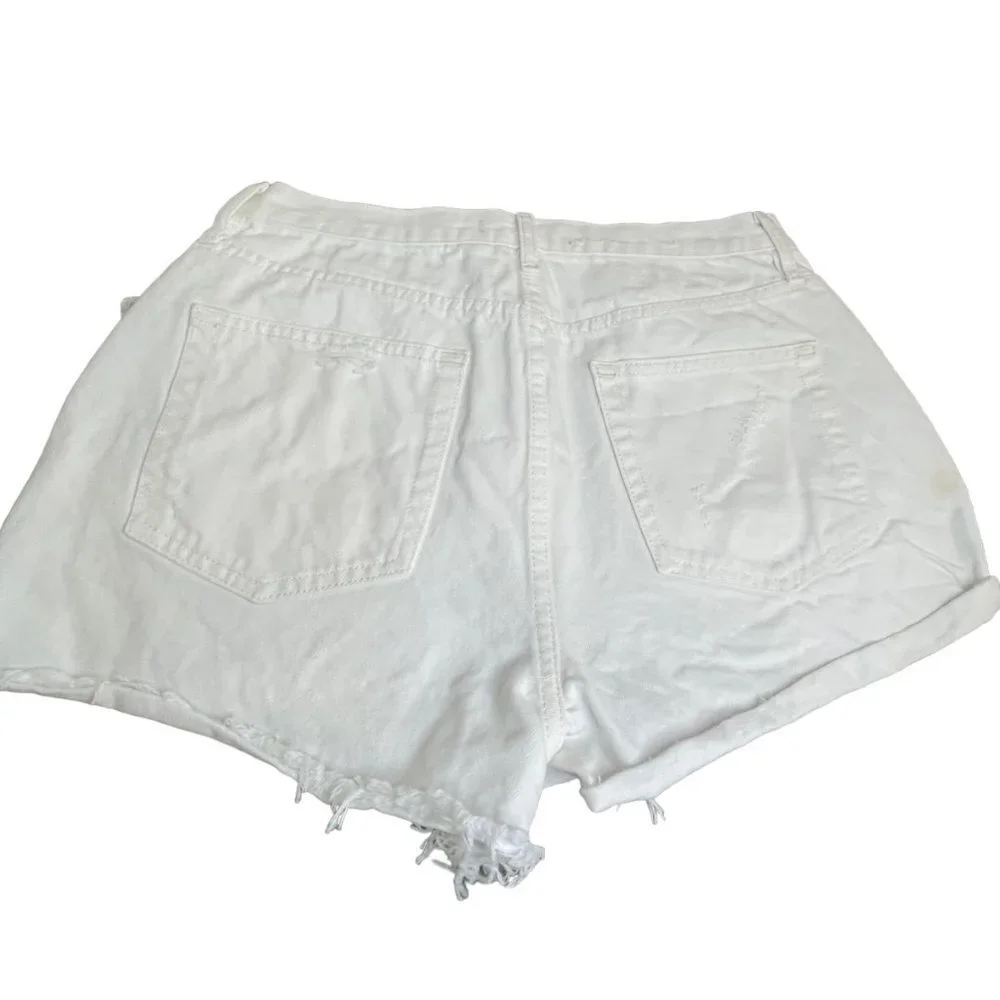 Free people lasso optic white denim jean distressed cuff raw hem shorts 31‎ NWT